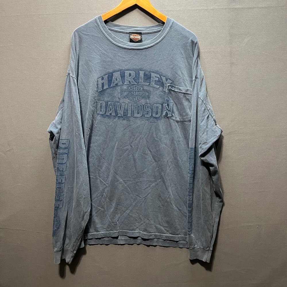 Harley Davidson Banff Canada Grizzly Bear Long Sleeve Pocket T-Shirt Blue 2X